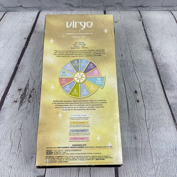2004 VIRGO ZODIAC BARBIE COLLECTOR PINK LABEL DOLL MATTEL BLONDE - Picture 2 of 7